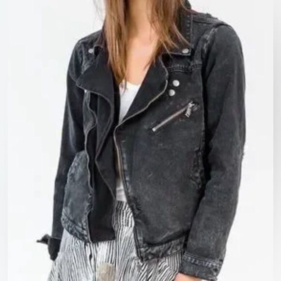 One Teaspoon Jackets & Blazers - One Teaspoon Vespa Black Moto Biker Denim Jacket Distressed Washed black